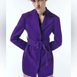 ZARA Woman’s Purple Belted Wool-Blend Trench Coat